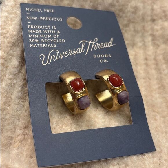 ✨NWT✨Universal Thread Semi-precious Lepidolite Stone Embellished Hoop Earrings - Picture 2 of 5